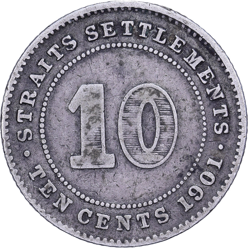 Estabelecimentos dos Estreitos, Victoria, 10 Cents, 1901, Prata, VF(30-35)