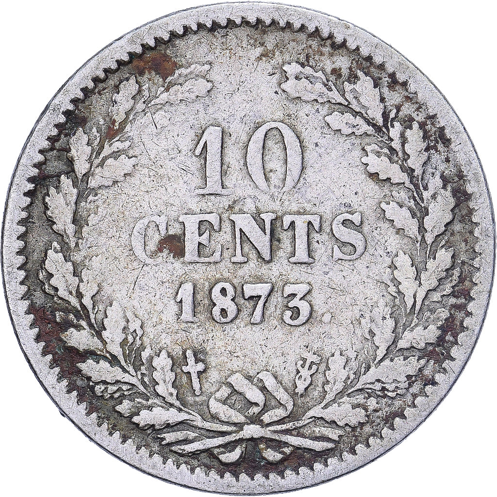 Países Bajos, William III, 10 Cents, 1873, Plata, BC+, KM:80