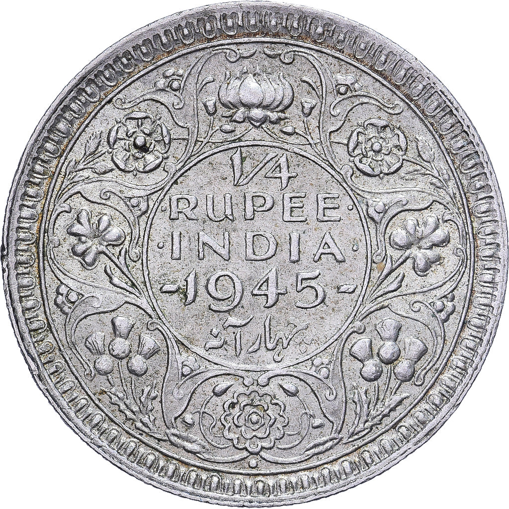 Inde britannique, George VI, 1/4 Rupee, 1945, Bombay, Argent, TTB, KM:547