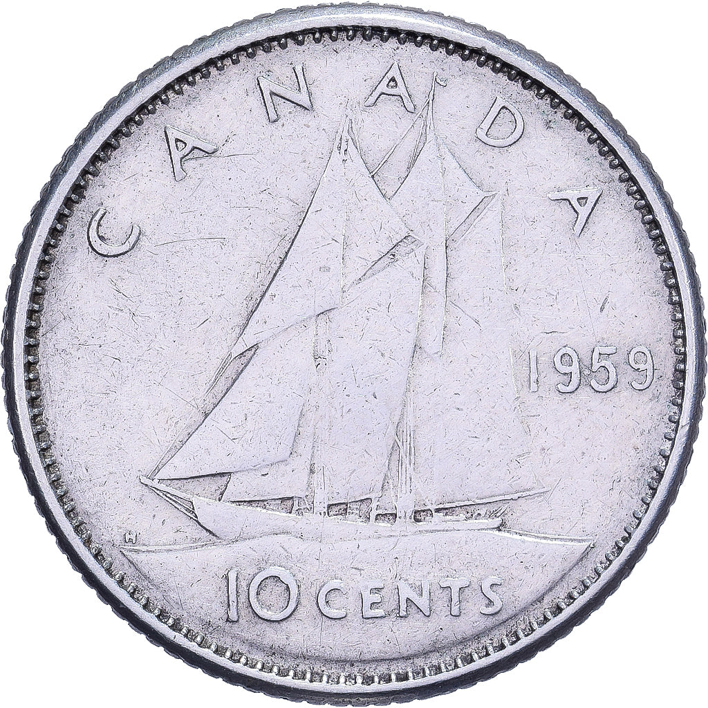 Canadá, Elizabeth II, 10 Cents, 1959, Royal Canadian Mint, Prata, EF(40-45)