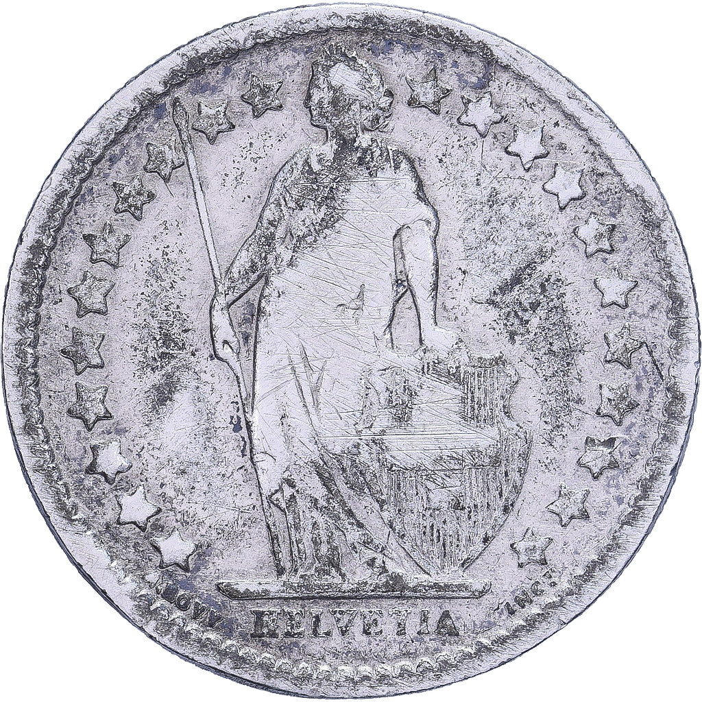 Suisse, 1/2 Franc, 1877, Bern, Argent, B+, KM:23