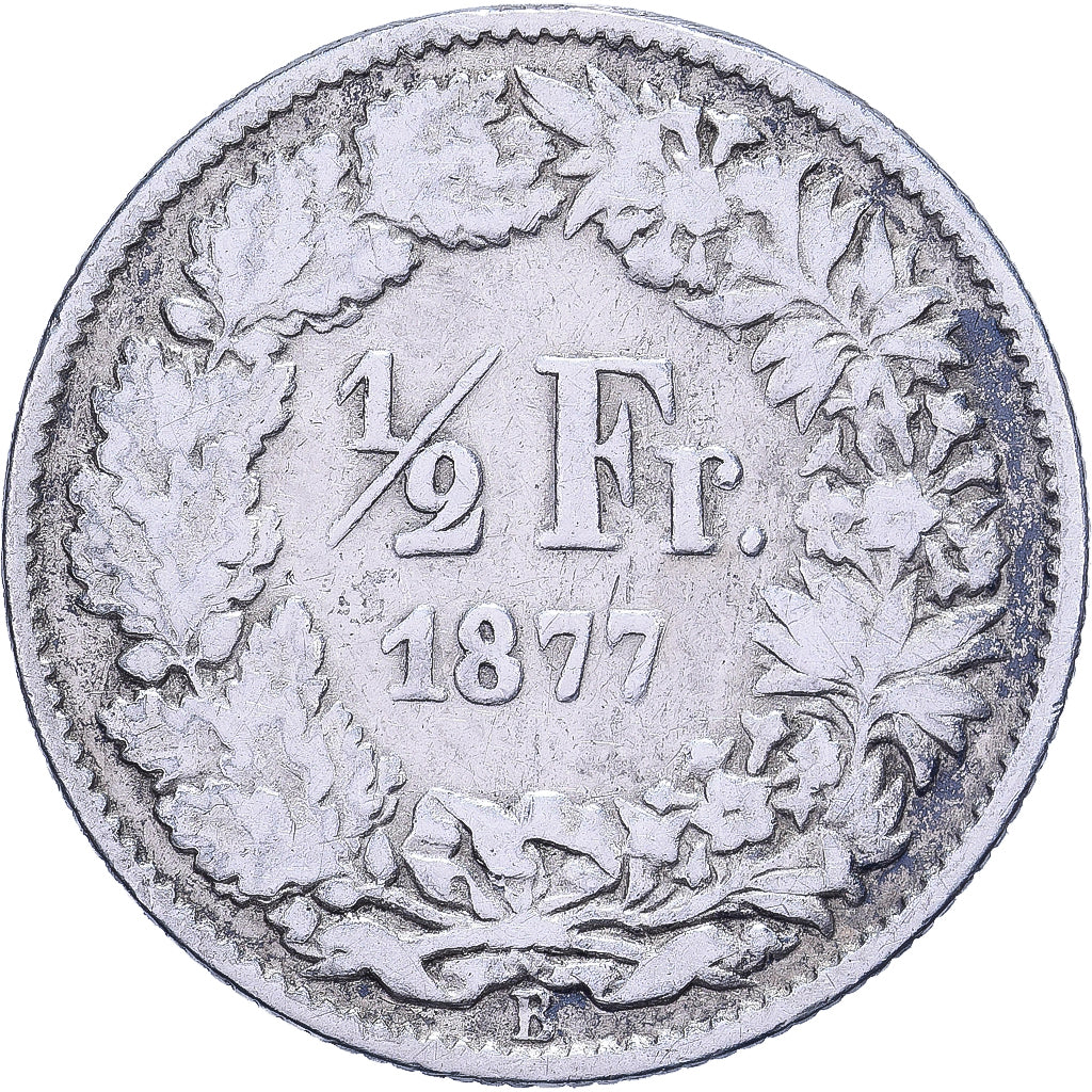 Suisse, 1/2 Franc, 1877, Bern, Argent, B+, KM:23