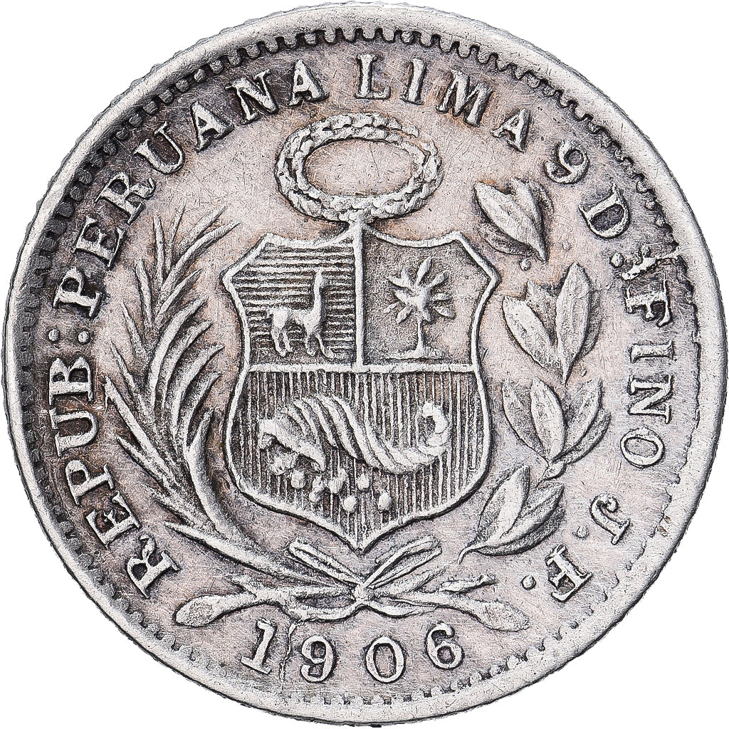 Pérou, 1/2 Dinero, 1906, Lima, Argent, TTB, KM:206.2