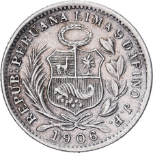 Perú, 1/2 Dinero, 1906, Lima, Plata, MBC, KM:206.2