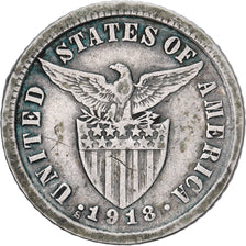 Filippine, 10 Centavos, 1918, San Francisco, Argento, BB, KM:169