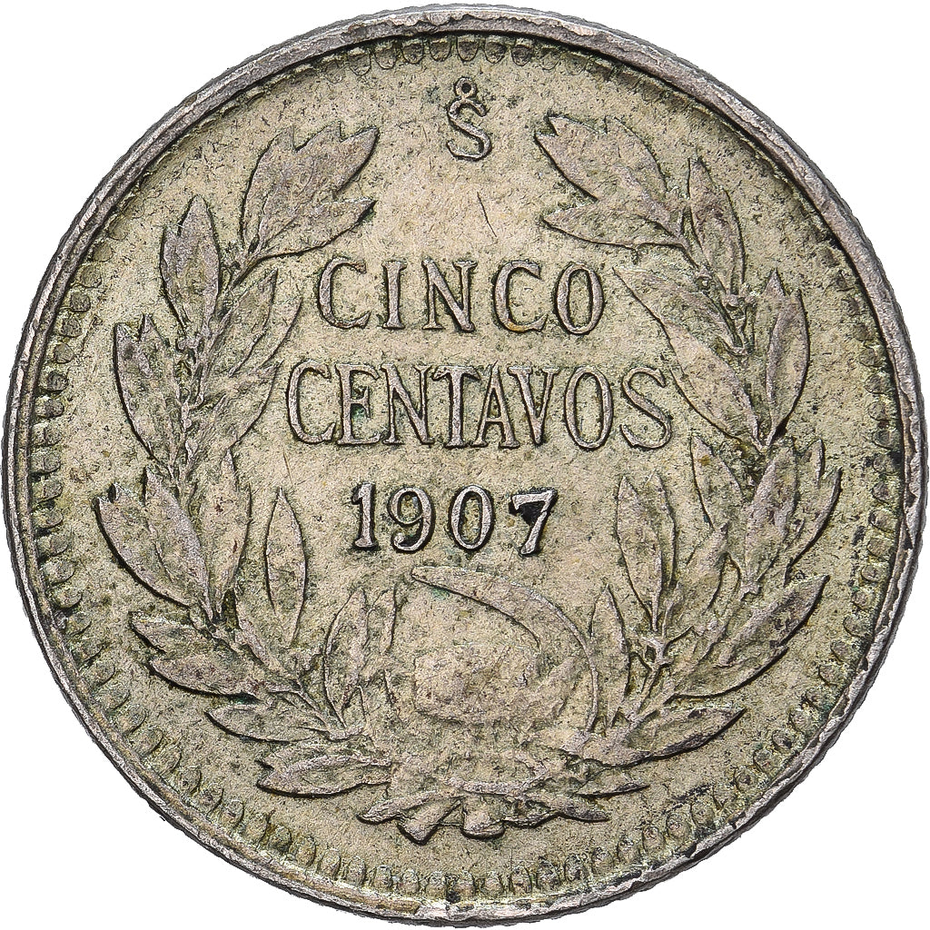 Chile, 5 Centavos, 1907, Santiago, Plata, MBC, KM:155.2