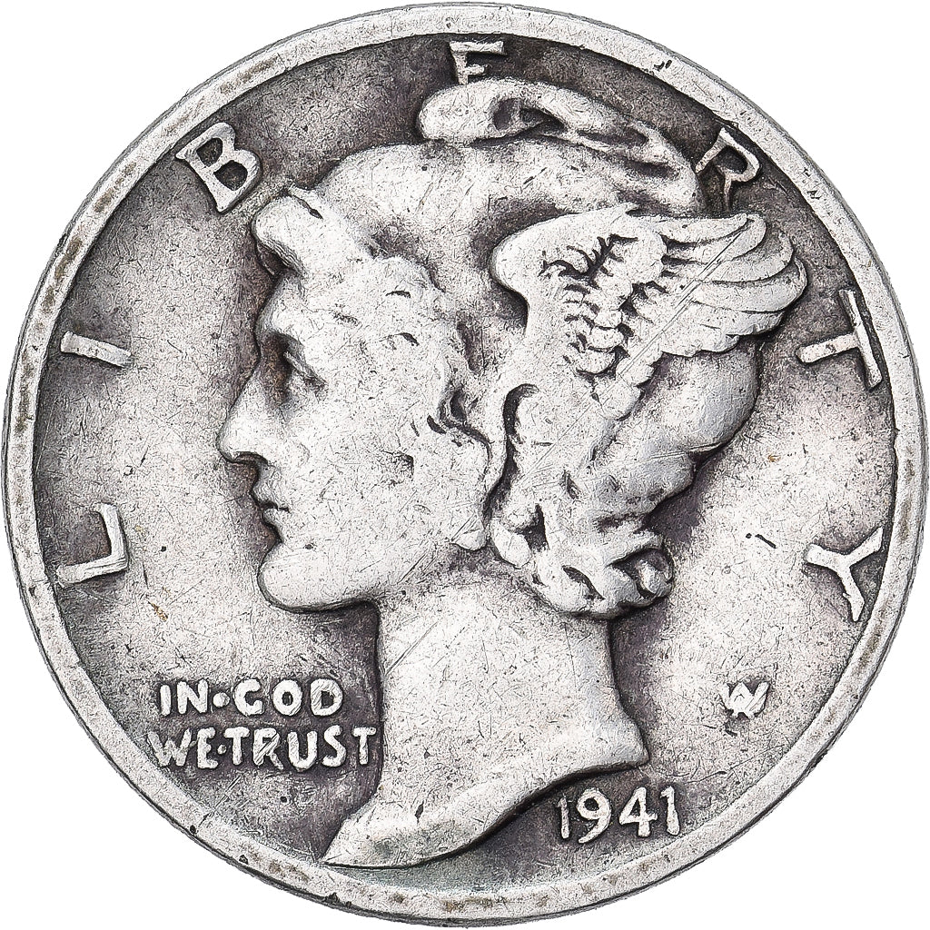 United States, Dime, Mercury, 1941, U.S. Mint, Silver, EF(40-45), KM:140