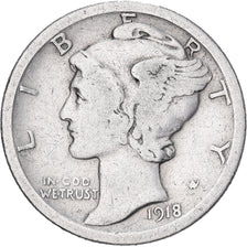 Stati Uniti, Dime, Mercury, 1918, U.S. Mint, Argento, MB+, KM:140