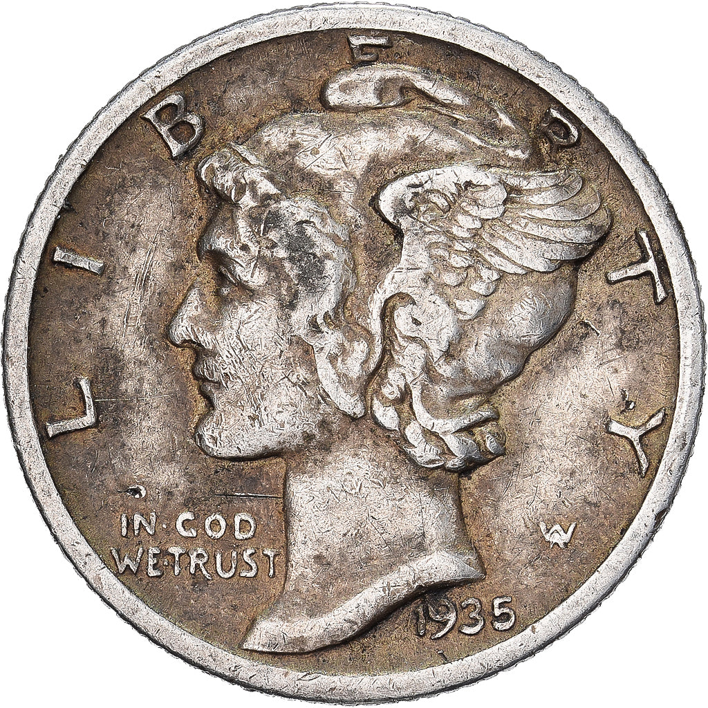 États-Unis, Dime, Mercury, 1935, U.S. Mint, Argent, TTB, KM:140