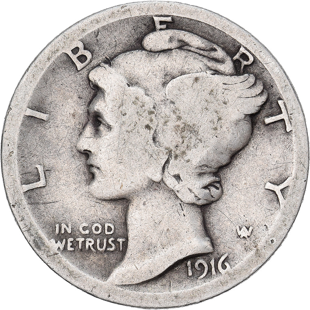 Vereinigte Staaten, Dime, Mercury, 1916, U.S. Mint, Silber, S, KM:140