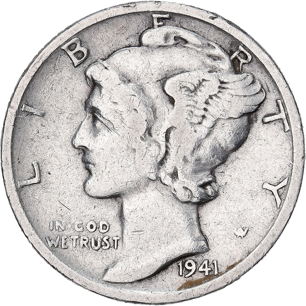Stati Uniti, Dime, Mercury, 1941, U.S. Mint, Argento, BB, KM:140