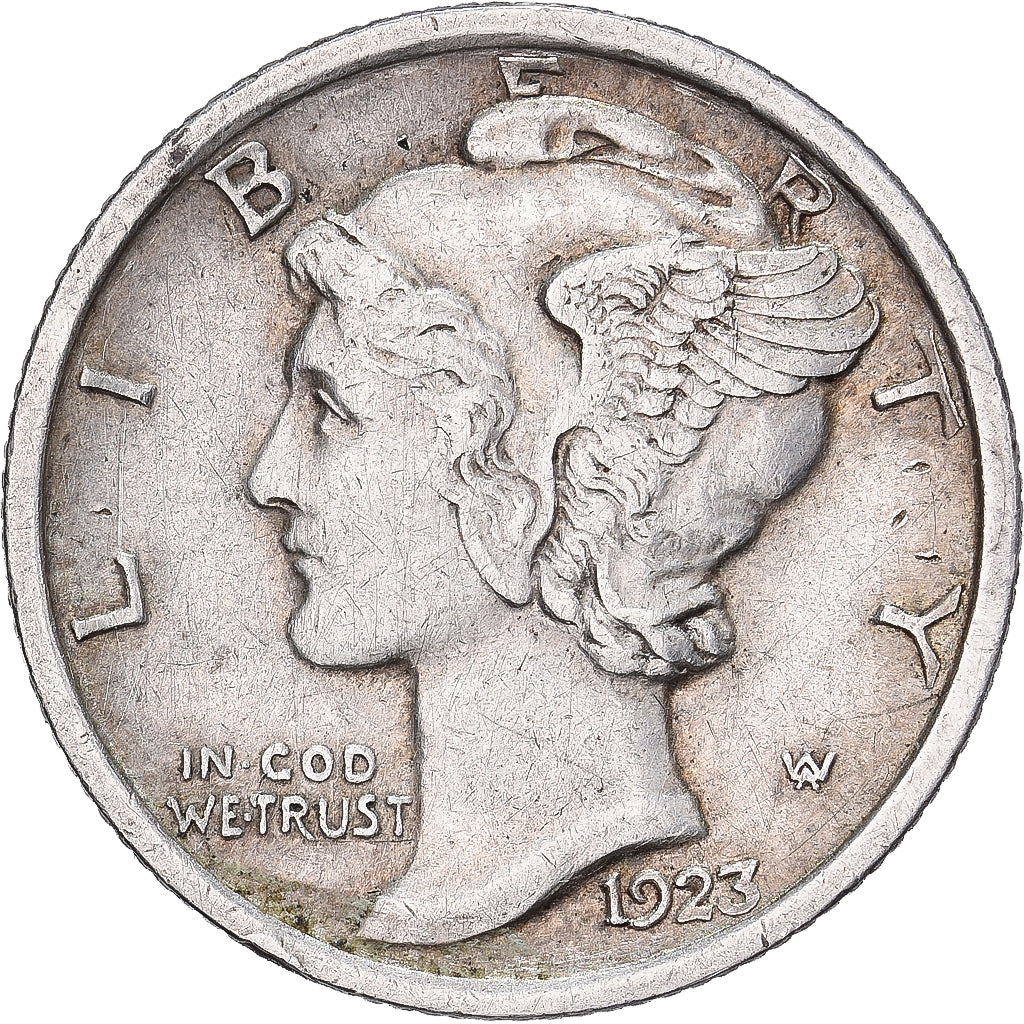 Stati Uniti, Dime, Mercury, 1923, U.S. Mint, Argento, BB, KM:140