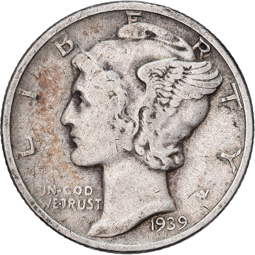 Stati Uniti, Dime, Mercury, 1939, U.S. Mint, Argento, MB+, KM:140
