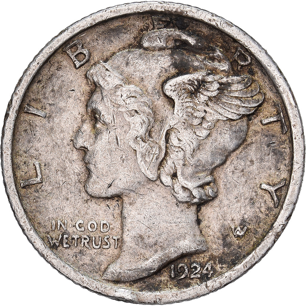 Stati Uniti, Dime, Mercury, 1924, U.S. Mint, Argento, BB, KM:140