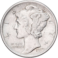 United States, Dime, Mercury, 1919, U.S. Mint, Silver, AU(50-53), KM:140