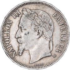 Francia, Napoleon III, 5 Francs, 1868, Strasbourg, Plata, BC+, Gadoury:739