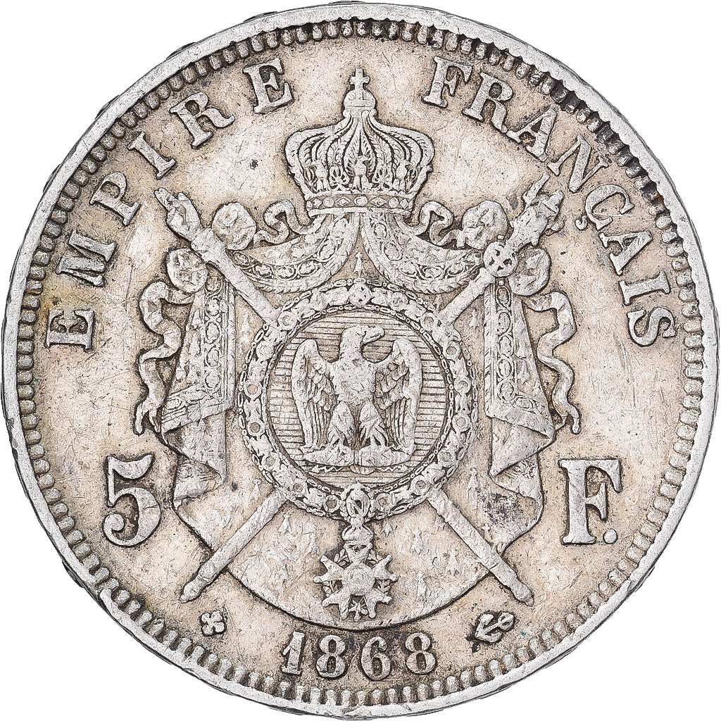 France, Napoléon III, 5 Francs, 1868, Strasbourg, Argent, TB+, Gadoury:739