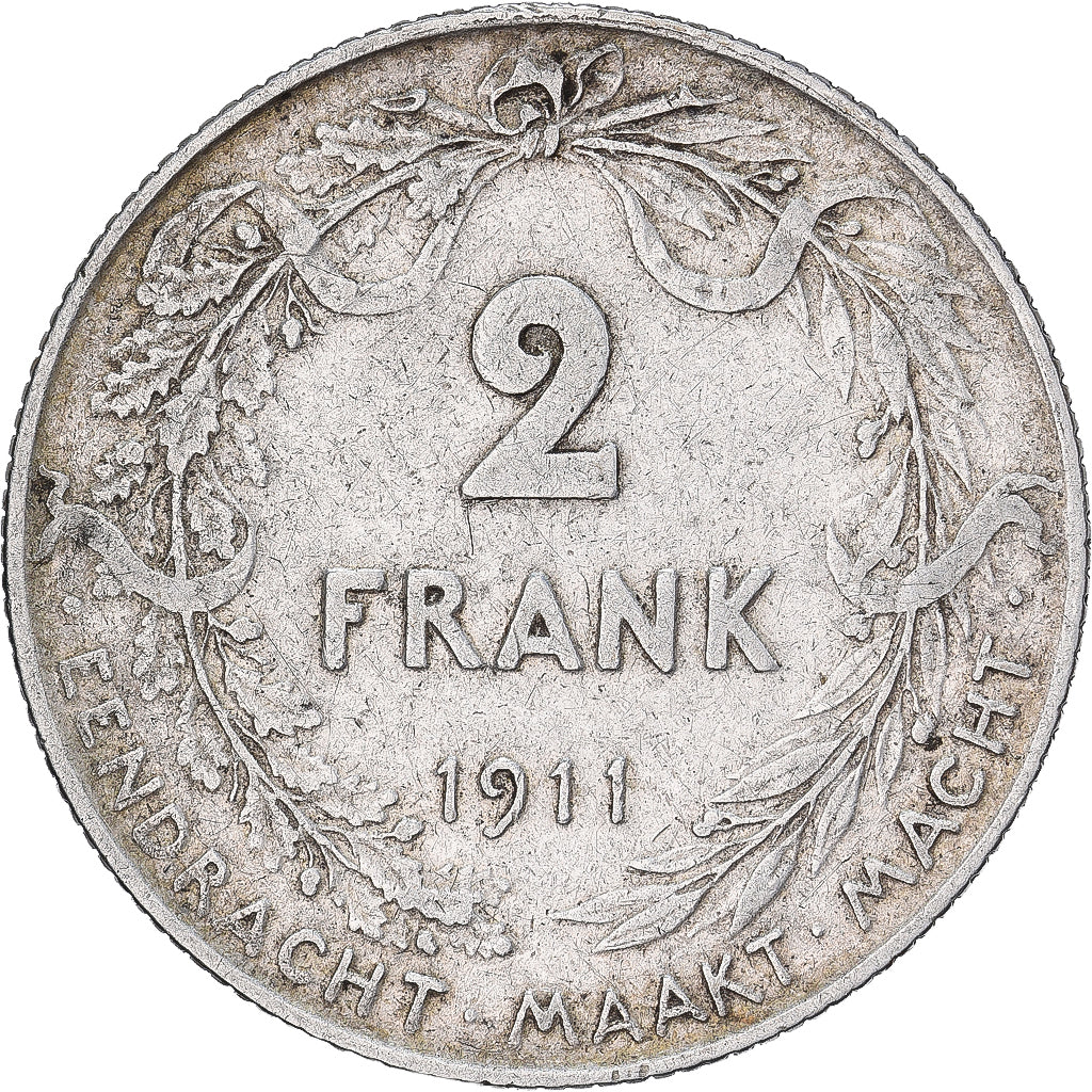 Bélgica, Albert I, 2 Francs, 2 Frank, 1911, Plata, BC+, KM:74