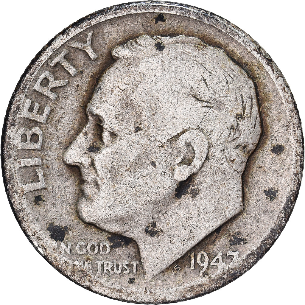 Estados Unidos da América, Dime, Roosevelt, 1947, U.S. Mint, Prata, VF(30-35)