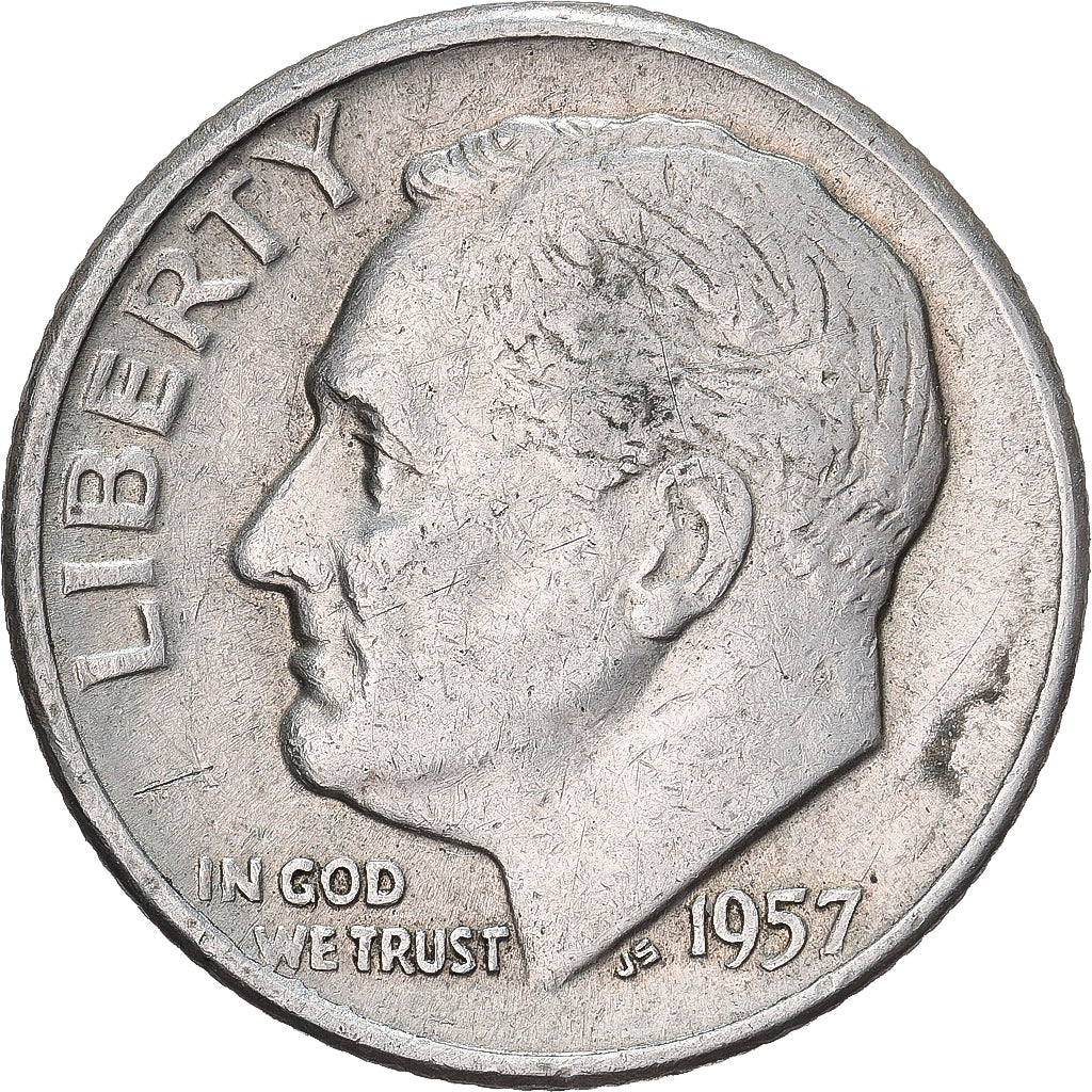 Vereinigte Staaten, Dime, Roosevelt, 1957, U.S. Mint, Silber, SS, KM:195