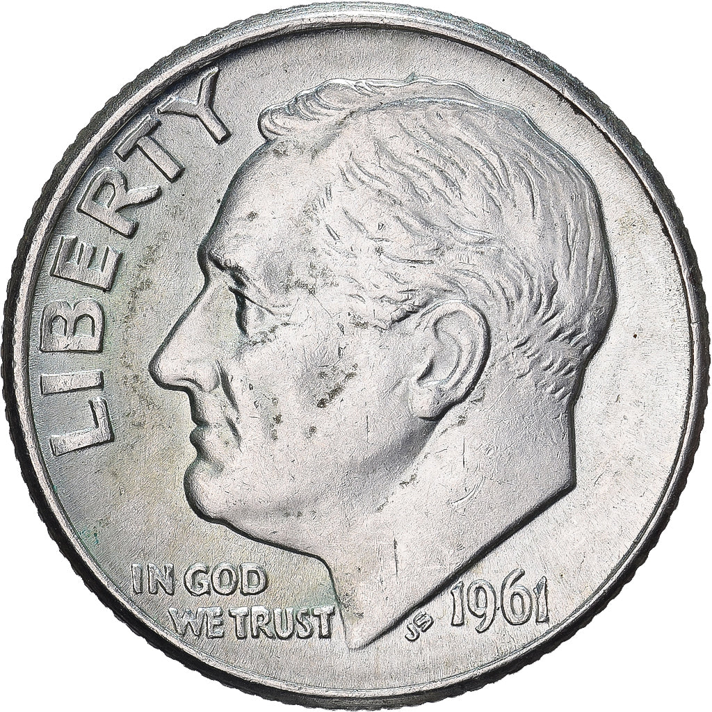 USA, Dime, Roosevelt, 1961, U.S. Mint, Srebro, AU(50-53), KM:195