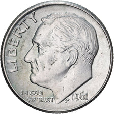 États-Unis, Dime, Roosevelt, 1961, U.S. Mint, Argent, TTB+, KM:195
