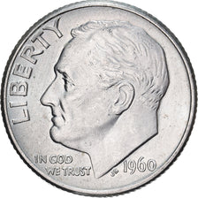 Stati Uniti, Dime, Roosevelt, 1960, U.S. Mint, Argento, BB+, KM:195