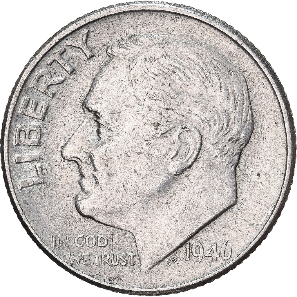 États-Unis, Dime, Roosevelt, 1946, U.S. Mint, Argent, TTB, KM:195