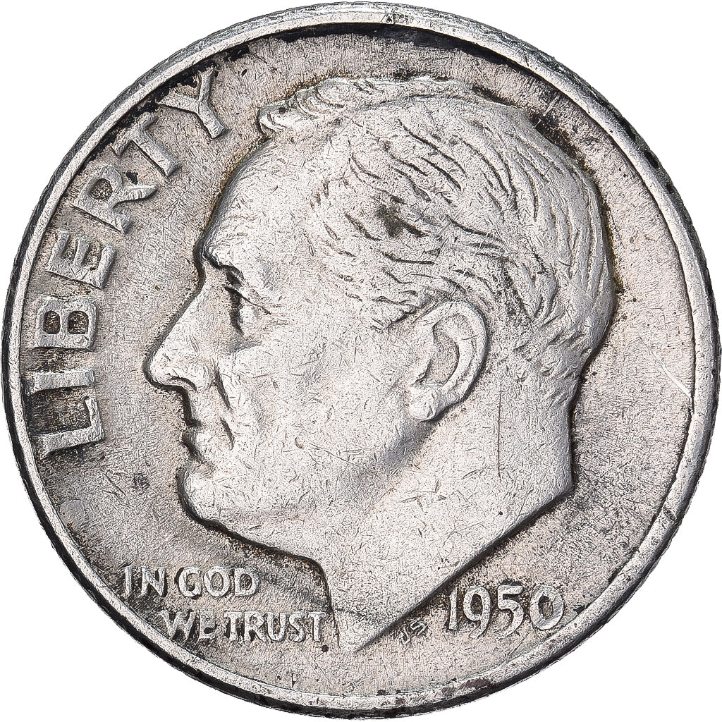 États-Unis, Dime, Roosevelt, 1950, U.S. Mint, Argent, TTB, KM:195