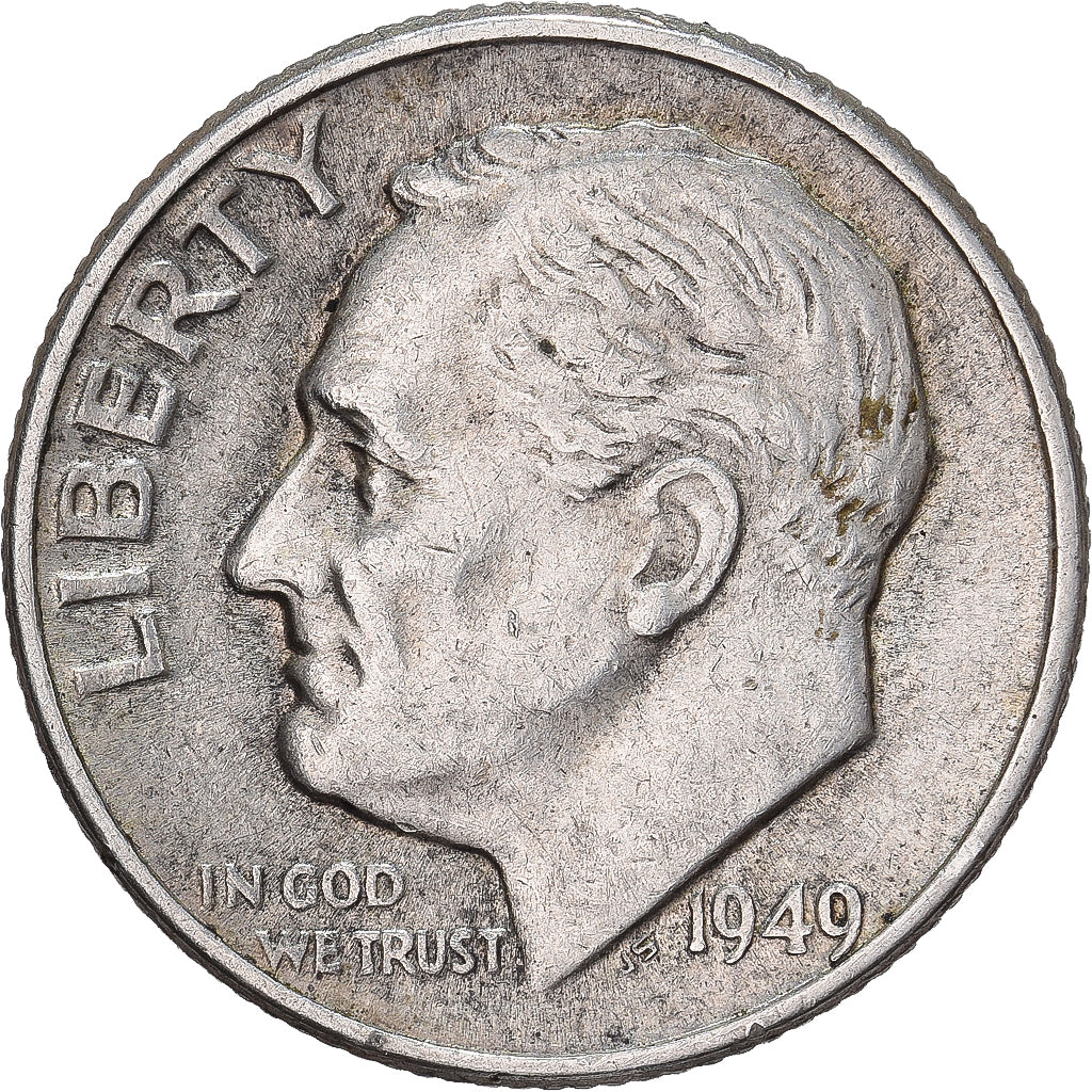 États-Unis, Dime, Roosevelt, 1949, U.S. Mint, Argent, TTB, KM:195