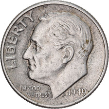 Stati Uniti, Dime, Roosevelt, 1949, U.S. Mint, Argento, BB, KM:195