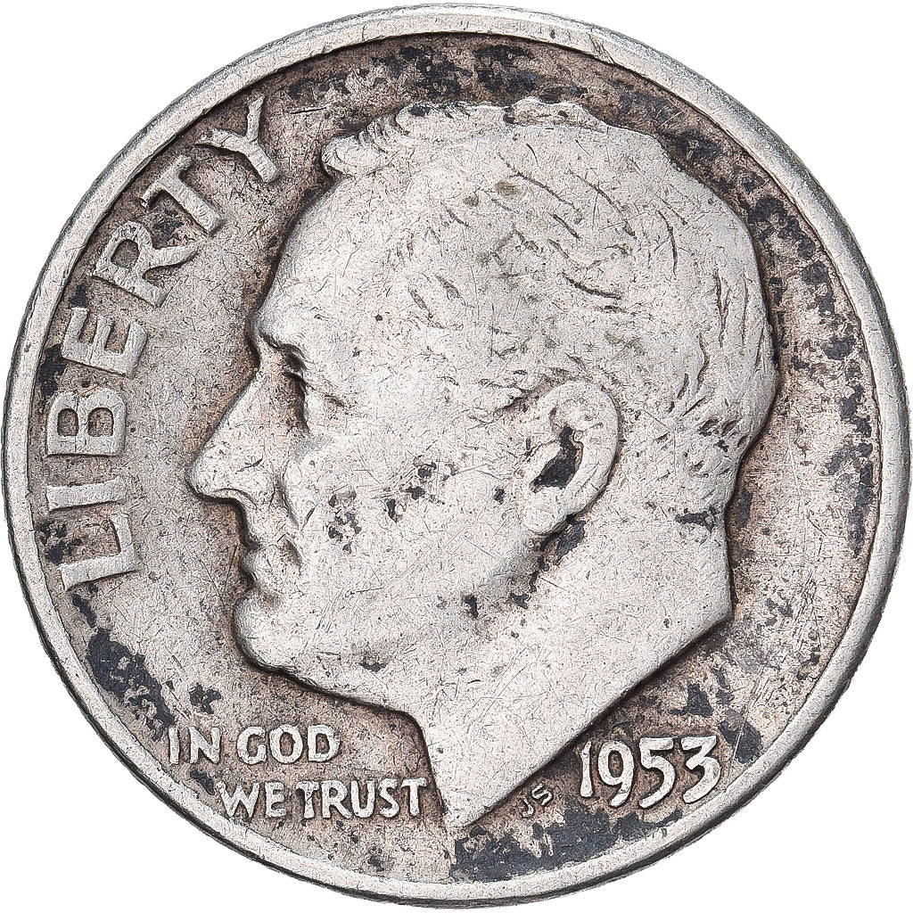 Vereinigte Staaten, Dime, Roosevelt, 1953, U.S. Mint, Silber, S+, KM:195