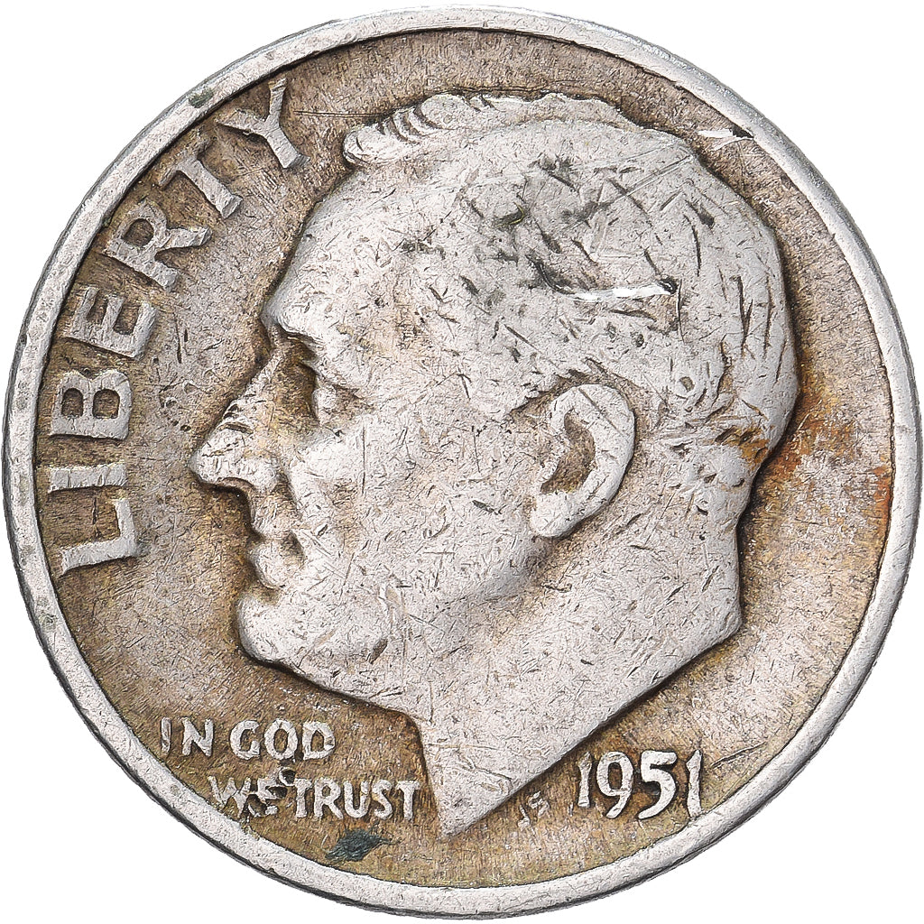 États-Unis, Dime, Roosevelt, 1951, U.S. Mint, Argent, TB+, KM:195