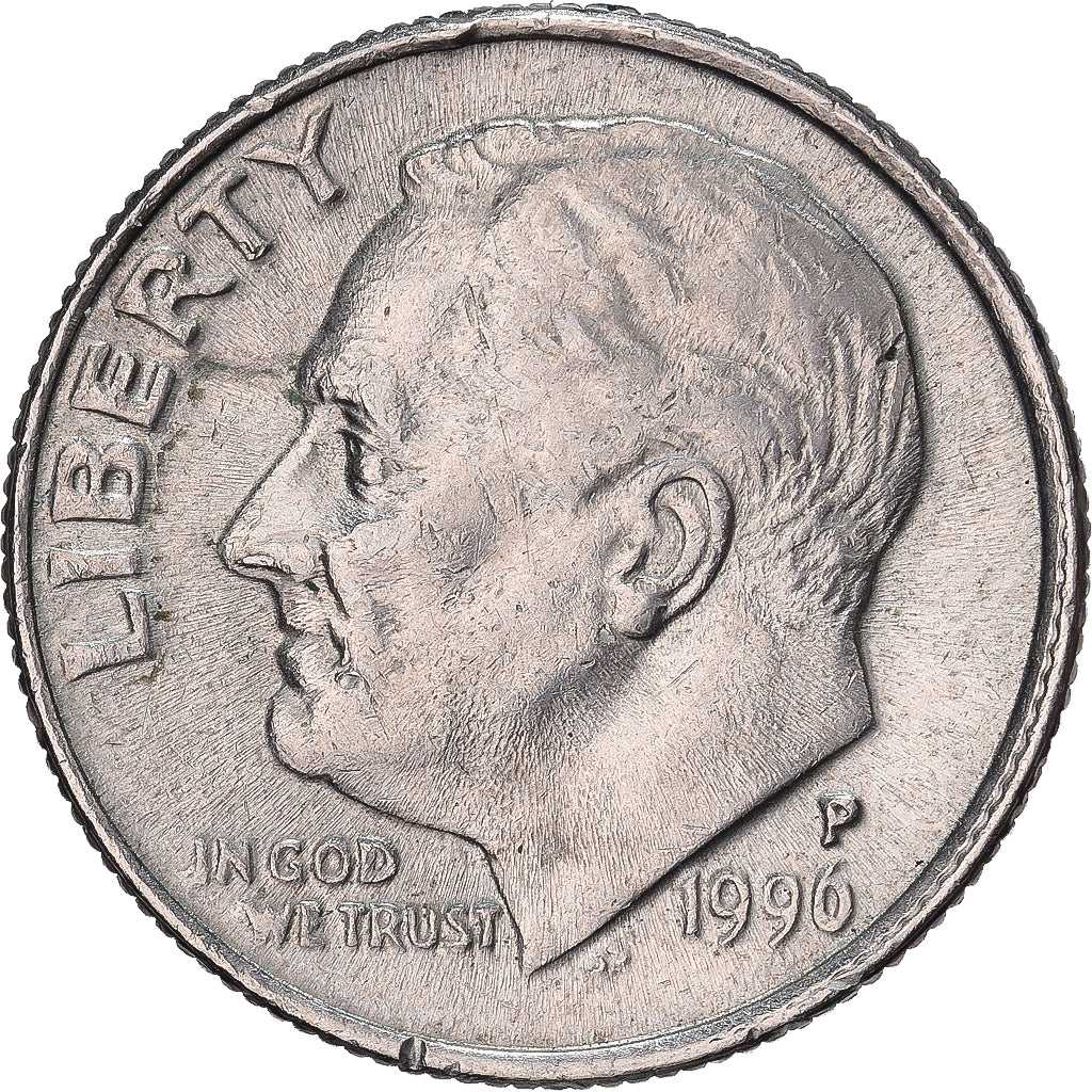 États-Unis, Dime, Roosevelt, 1996, U.S. Mint, Cupronickel plaqué cuivre, TTB+