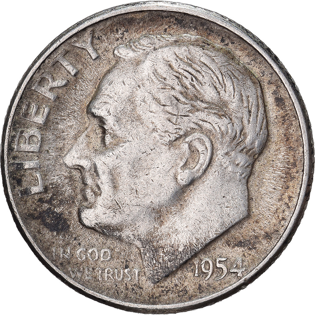 États-Unis, Dime, Roosevelt, 1954, U.S. Mint, Argent, TTB, KM:195