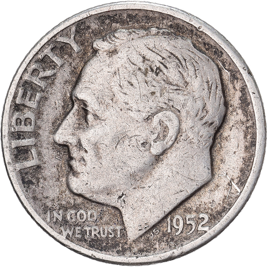 États-Unis, Dime, Roosevelt, 1952, U.S. Mint, Argent, TB+, KM:195