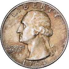 United States, Quarter, Washington, 1964, U.S. Mint, Silver, AU(50-53), KM:164