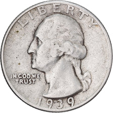 Stati Uniti, Quarter, Washington, 1939, U.S. Mint, Argento, MB+, KM:164
