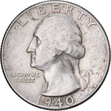 United States, Quarter, Washington, 1940, U.S. Mint, Silver, EF(40-45), KM:164
