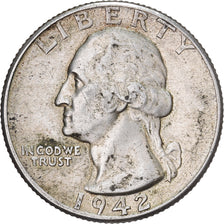 Estados Unidos, Quarter, Washington, 1942, U.S. Mint, Plata, MBC, KM:164