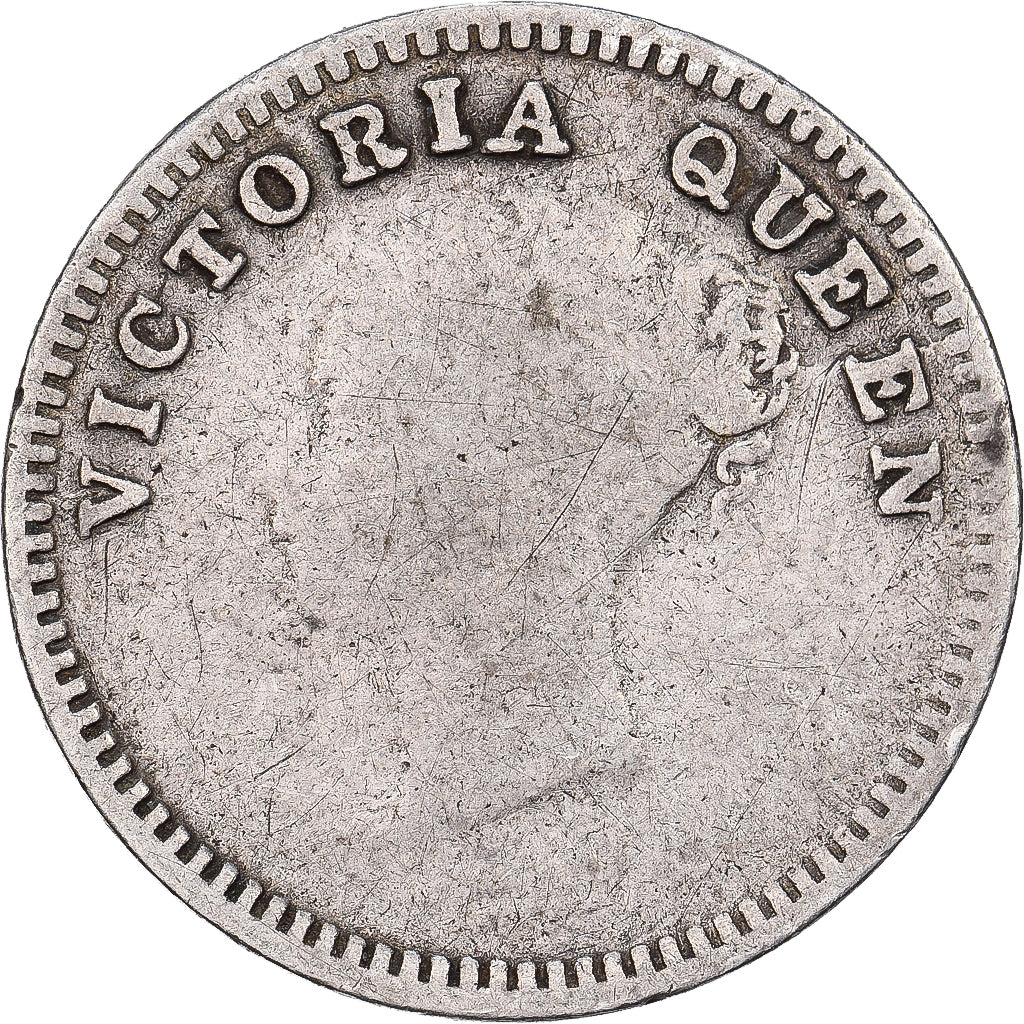 Índia-Britânica, Victoria, 2 Annas, 1841, Calcutta, Prata, VG(8-10), KM:459.2