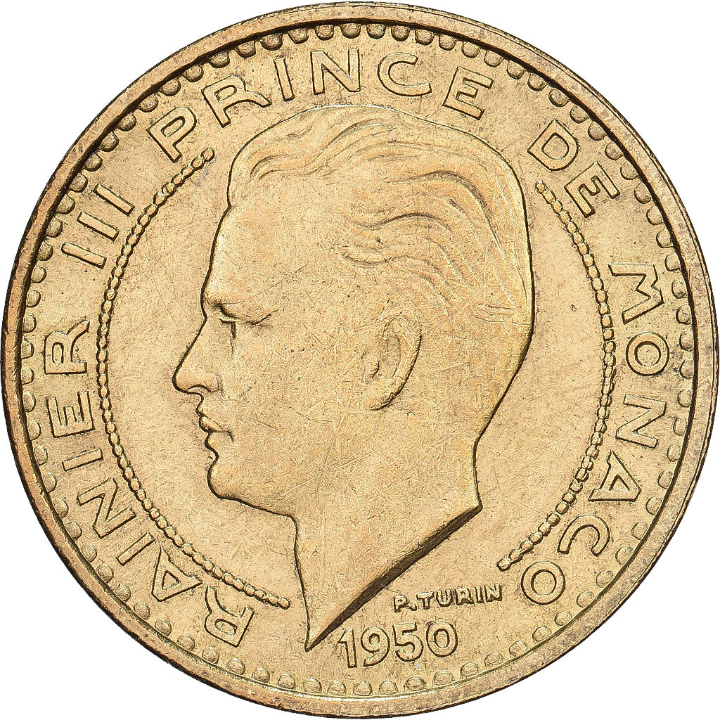 Monaco, Rainier III, 50 Francs, Cinquante, 1950, Aluminum-Bronze, SS+