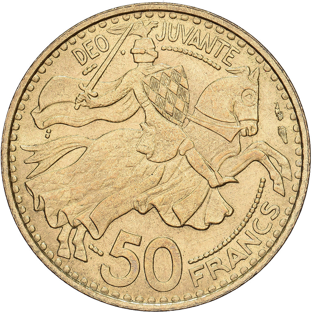 Monaco, Rainier III, 50 Francs, Cinquante, 1950, Aluminum-Bronze, SS+