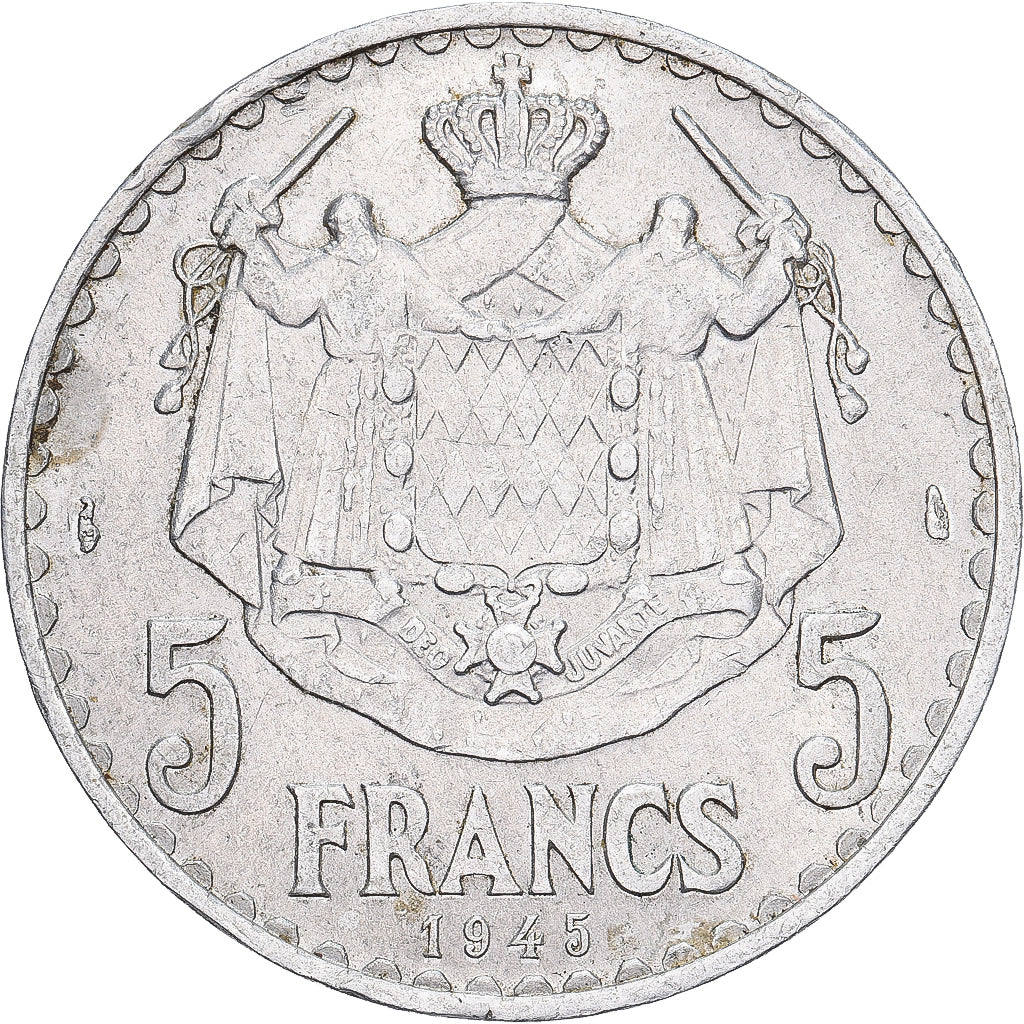 Mónaco, Louis II, 5 Francs, 1945, Aluminio, MBC+, Gadoury:MC135, KM:122