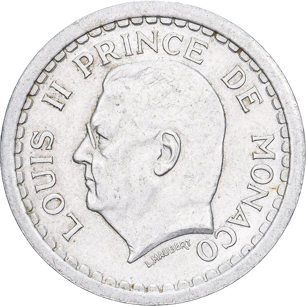 Mónaco, Louis II, 2 Francs, ND (1943), Aluminio, MBC, Gadoury:MC 133, KM:121