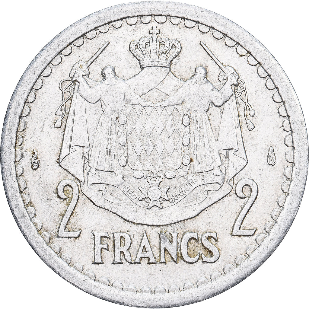 Mónaco, Louis II, 2 Francs, ND (1943), Aluminio, MBC, Gadoury:MC 133, KM:121