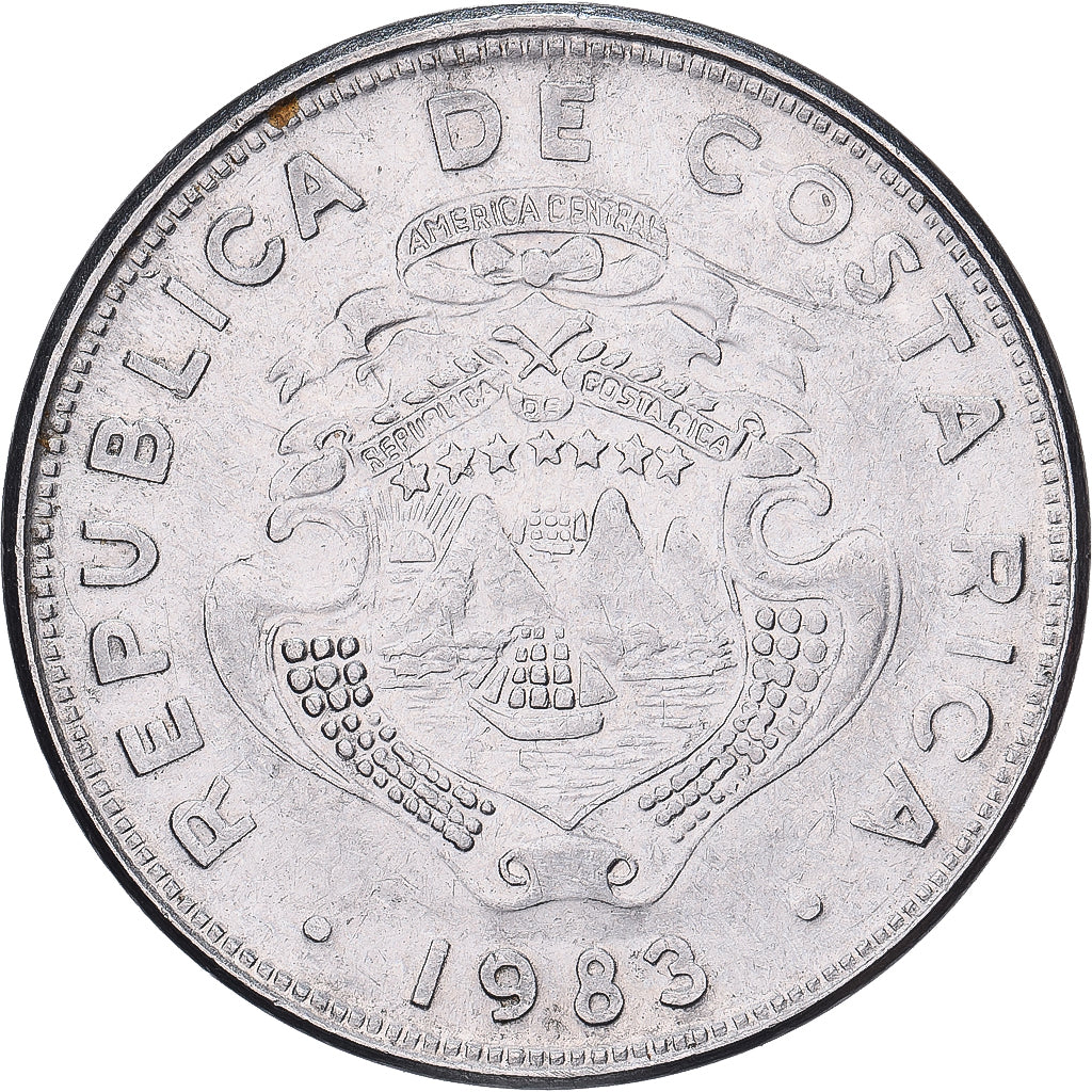 Costa Rica, 2 Colones, 1983, Aço Inoxidável, AU(55-58), KM:211.1