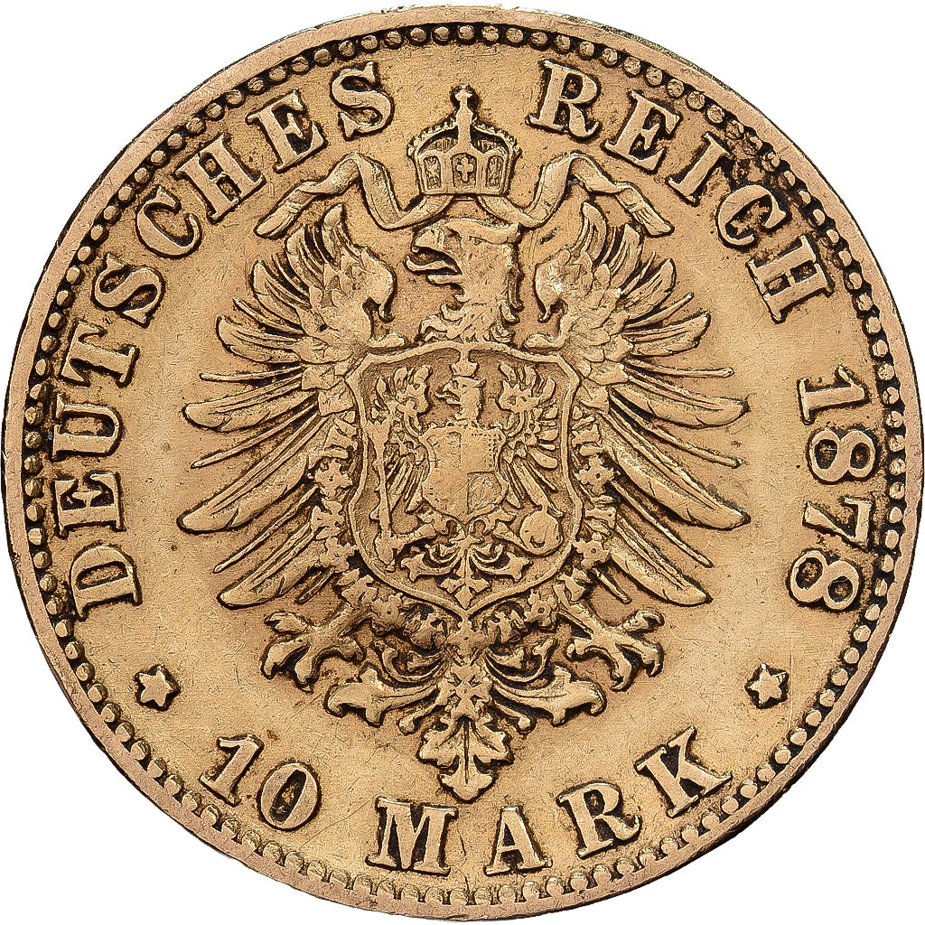 Landy niemieckie, BADEN, Friedrich I, 10 Mark, 1878, Stuttgart, Złoto