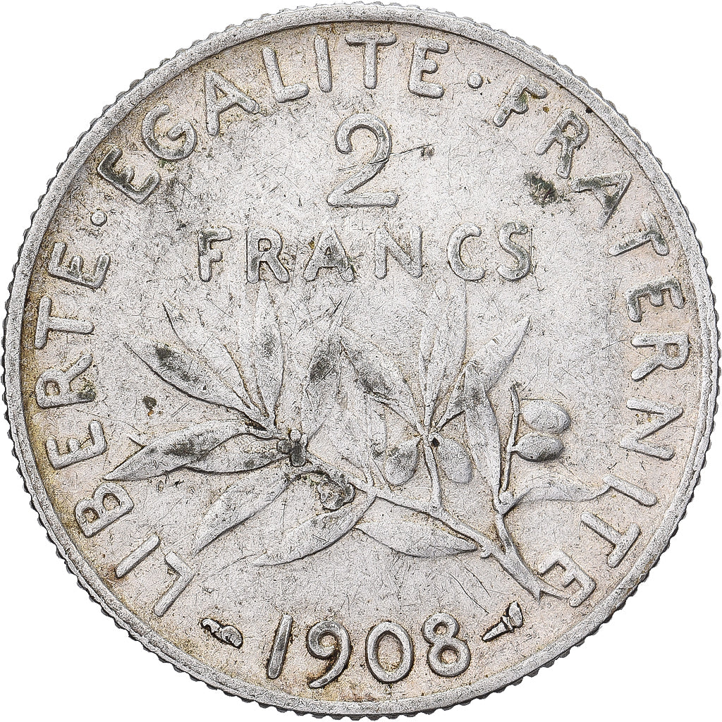 Francia, 2 Francs, Semeuse, 1908, Paris, Argento, BB, Gadoury:532, KM:845.1