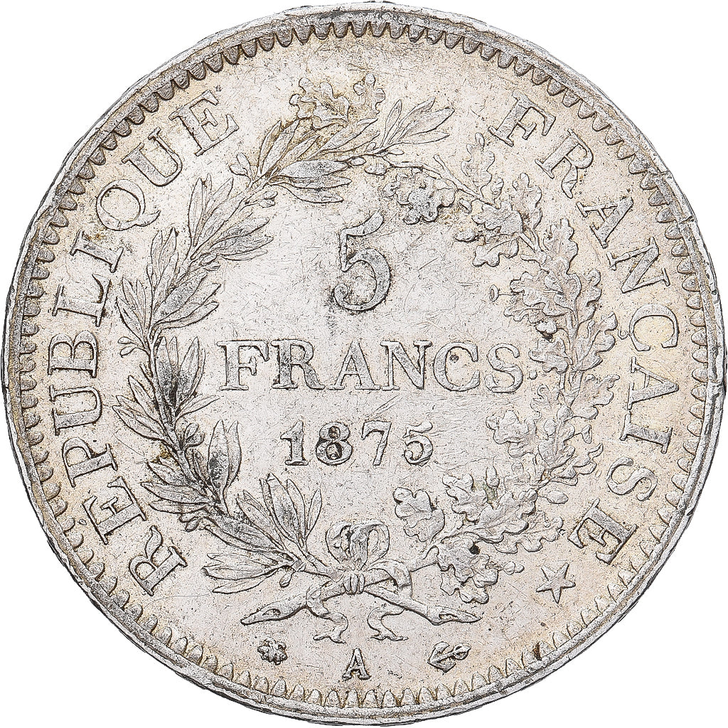 Frankrijk, 5 Francs, Hercule, 1875, Paris, Zilver, ZF, Gadoury:745a, KM:820.1